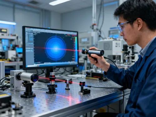 Engineer performing laser beam characterization